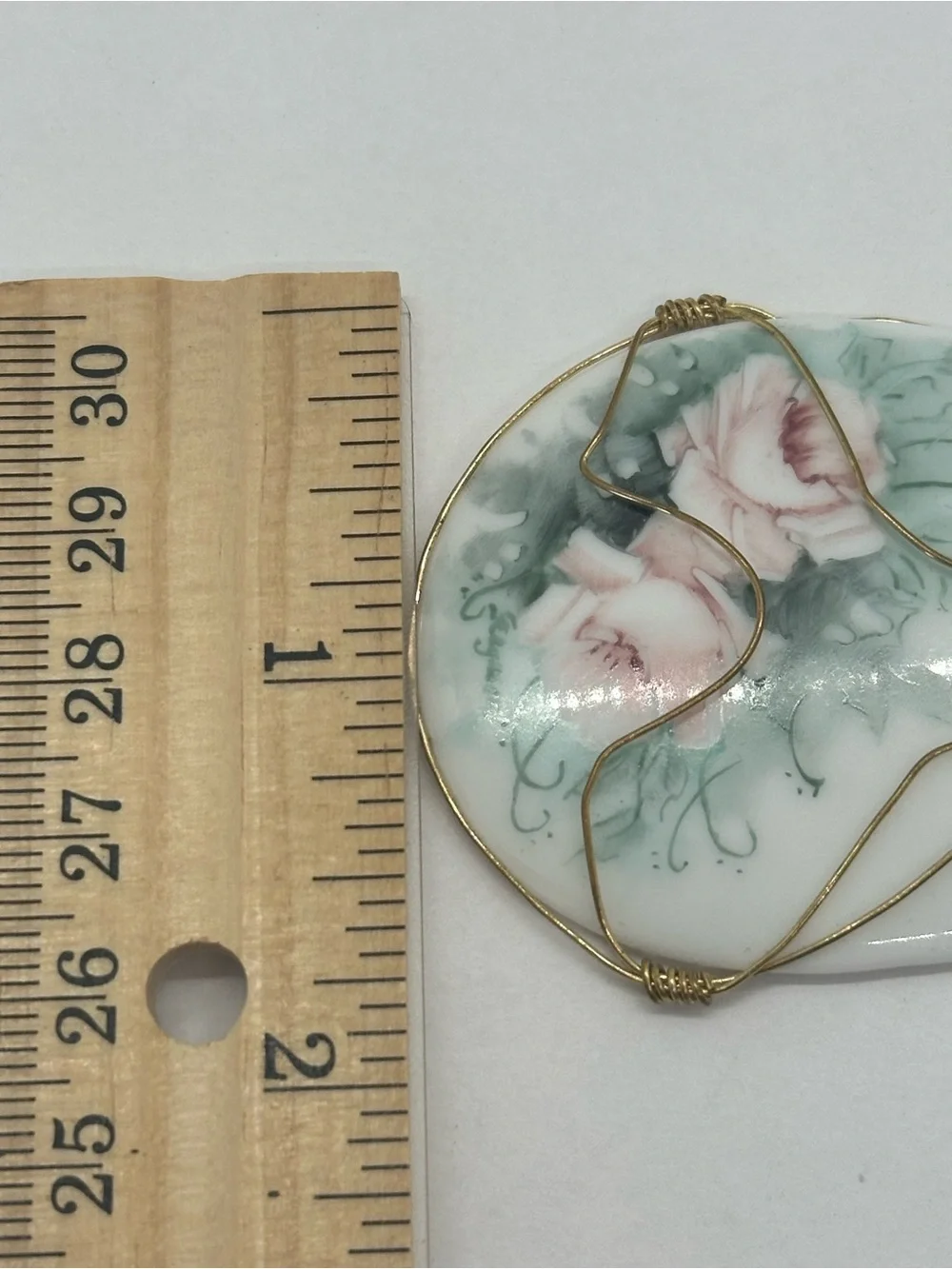 Gold-Wire Wrapped Porcelain Rose Pendant Necklace - Pink & White